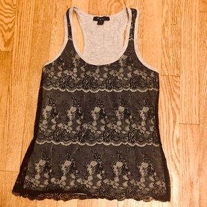 XXI Grey W/ Black Lace Tank Top